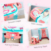 31 PCS Kids Vanity Set, Kids Dressing Table Set, Magic Glamour Princess Mirror W/ Beauty Kit, Mirror, Stool, Light & Music, for Ages 3-6, Blue+Pink