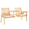 Wooden Garden Bench with Umbrella Hole & Middle Table, Outdoor Loveseat with Weather-Fighting Material 2 Person Chair for Balcony, Natural