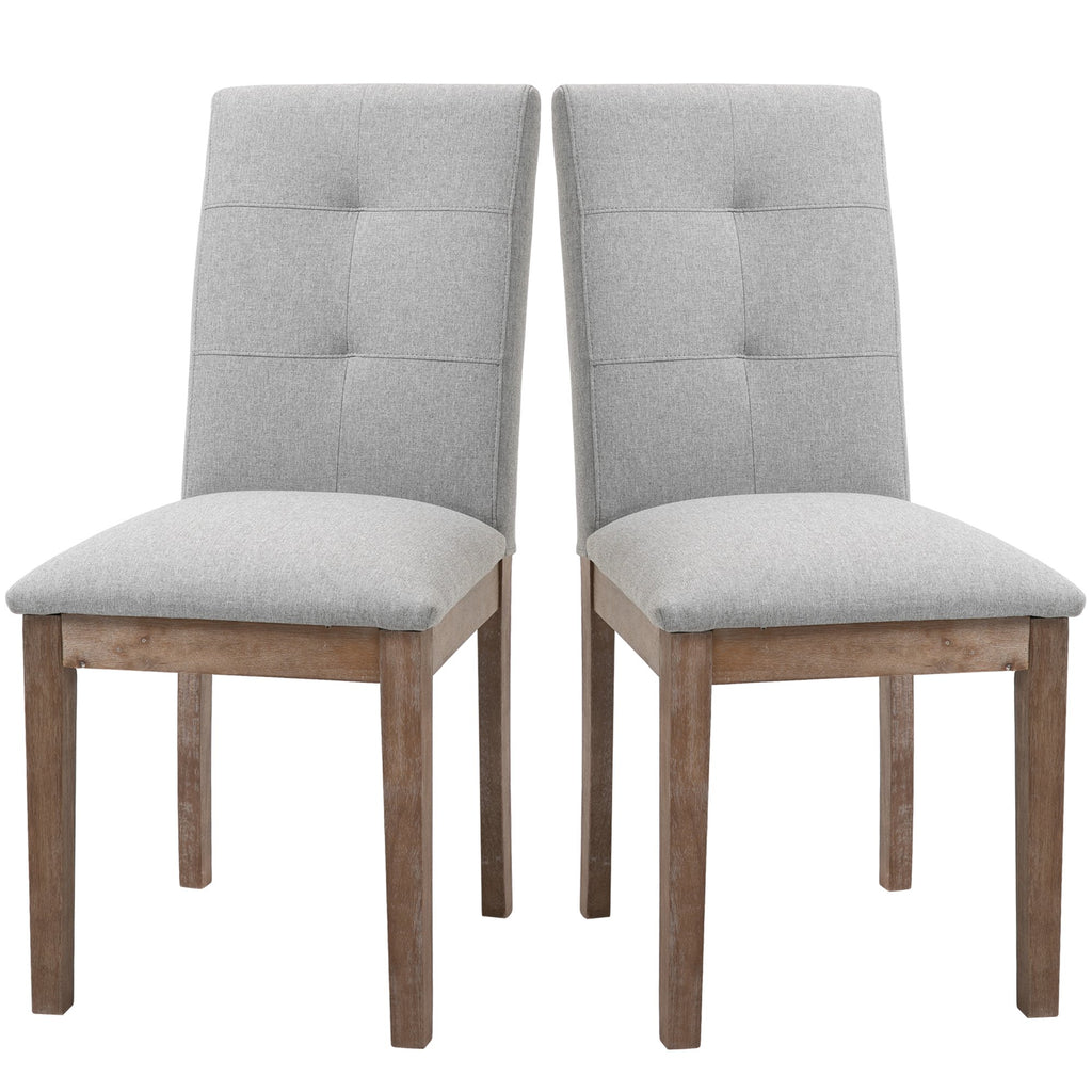 High Back Dining Chairs, Set of 2, Tufted Fabric Upholstered Armless Side Chairs with Solid Wood Legs for Living Room, Kitchen, Study, Grey