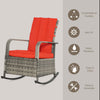Outdoor Rattan Wicker Rocking Chair Patio Recliner with Soft Cushion, Adjustable Footrest, Max. 135 Degree Backrest, Red