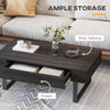 Mid-century Modern Coffee Table with Storage Drawer, Metal Sled Designed Legs and Wood Grain Surface for Living Room, Dark Grey