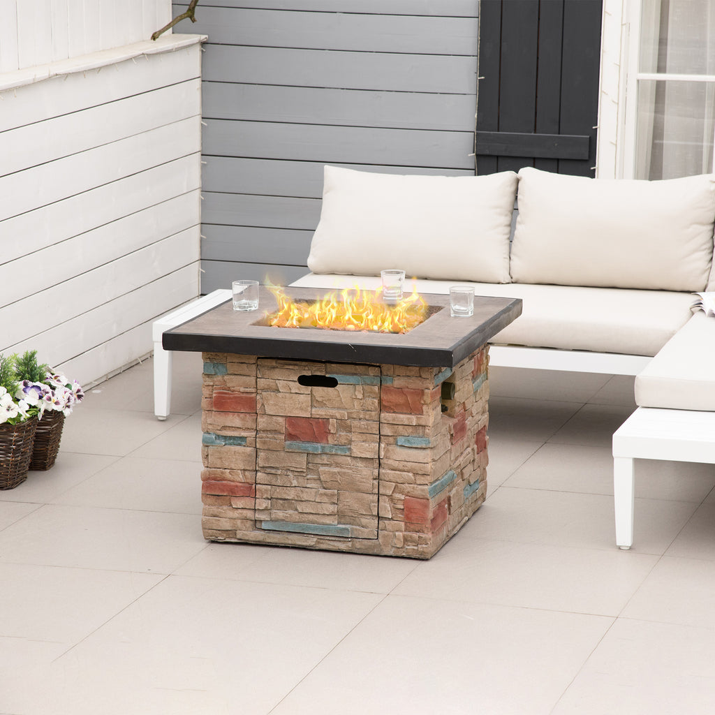 32 Inch Square Propane Fire Pit Table, 50,000BTU Gas Firepit with Protective Cover, Lava Rocks, CSA Certification for Outdoor, and Patio