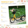 Youth Scooter, Kick Scooter with Adjustable Handlebars, Double Brakes, 16" Inflatable Rubber Tires, Basket, Cupholder, Mudguard Ages 5-12 years old, Orange