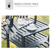 Tete-a-Tete Garden Bench with Center Table, Metal Frame, Outdoor 2-Person Loveseat with Armrest, Umbrella Hole for Patio Backyard Porch Black
