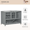 Large Wooden Hamster Cage with Seesaw, Small Animal Hutch and Habitat with Wheels, 3-Tier Activity Center with Ladder, Dark Grey