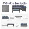 4 Pieces Patio Wicker Sofa Set, Outdoor PE Rattan Modern Furniture Set with Cushions & Dining Table, Bench for Garden, Backyard, Lawn, Grey