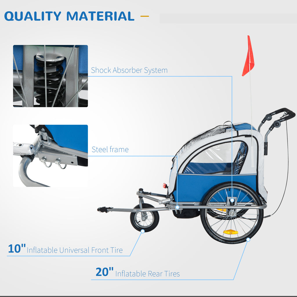 Blue Elite 360 Swivel Double Child Two-Wheel Bicycle Cargo Trailer With 2 Security Harnesses