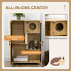 Cat House with Cat Tree Inside, Kitty Cage with Scratching Posts, Condo, Pet Enclosure with Lockable Wheels, Flap Door, Cushion, Oak