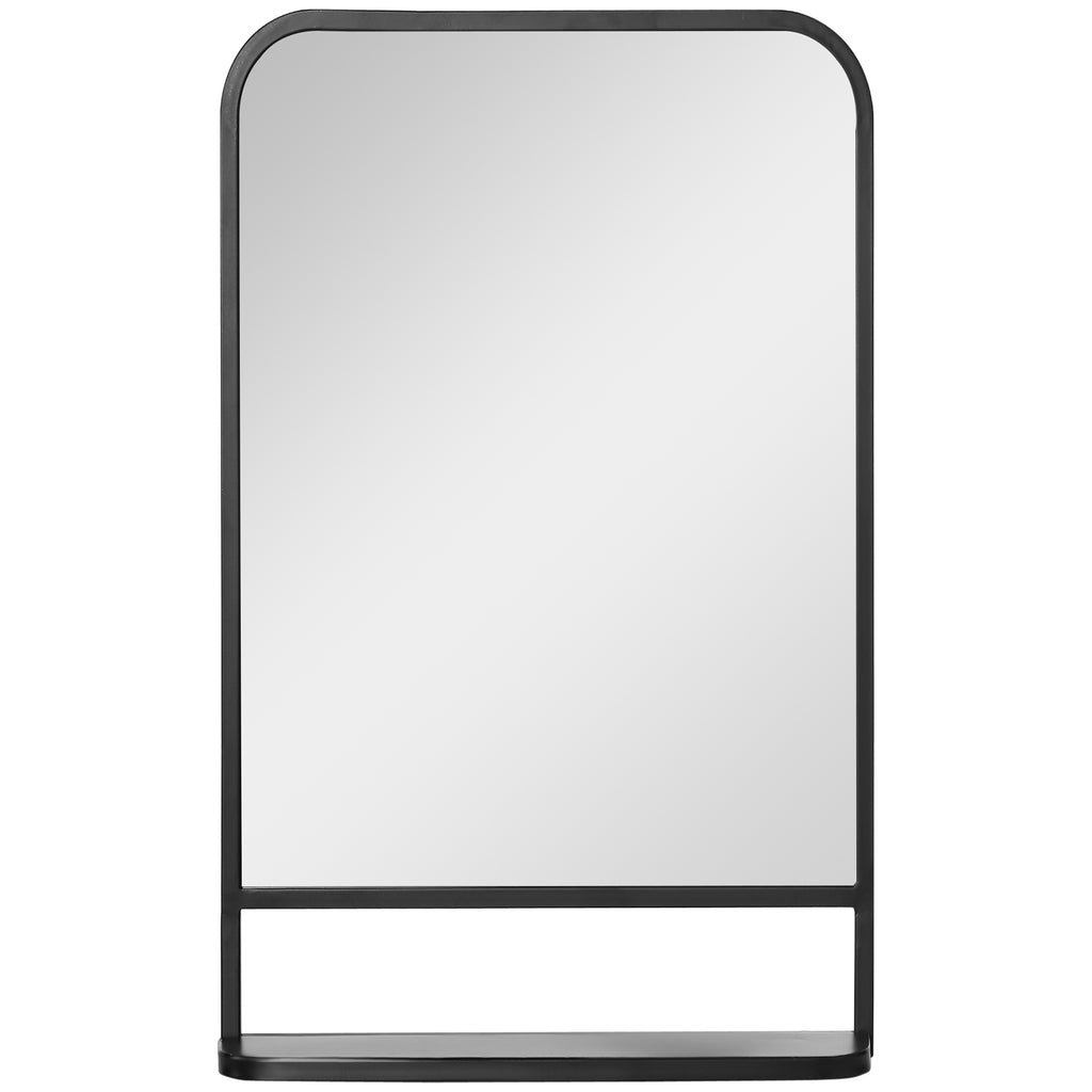 34" x 21" Square Modern Wall Mirror with Storage Shelf, Mirrors for Wall in Living Room, Bedroom, Black