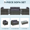4-Piece Rattan Wicker Furniture Set, Outdoor Cushioned Conversation Furniture with 2 Chairs, Loveseat, and Glass Coffee Table, Grey