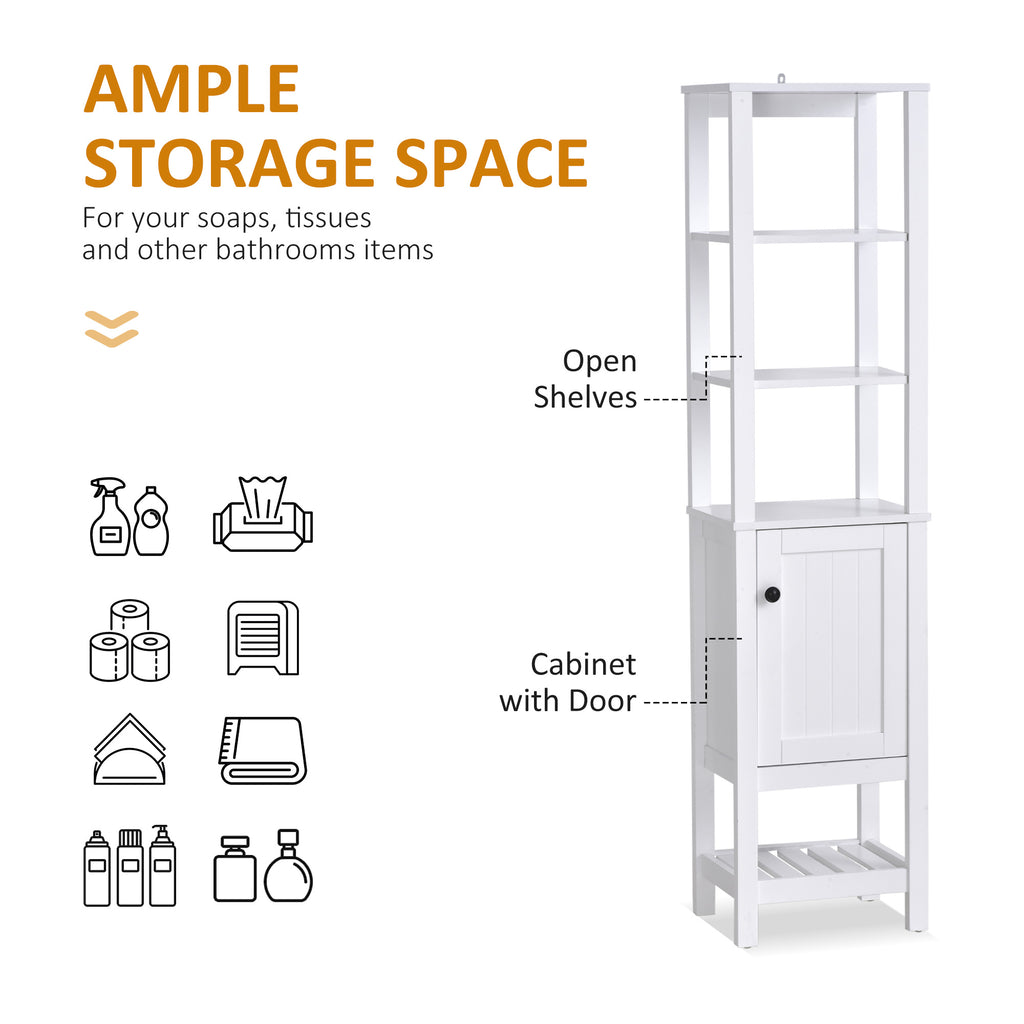 Freestanding Wood Bathroom Storage Tall Cabinet Organizer Tower with Shelves & Compact Design, White