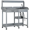 Potting Bench Table, Includes Removable Outdoor Sink Station with Hose Hook Up, Wooden Work Station with Faucet, Drawer, Shelves, Hooks, Gray