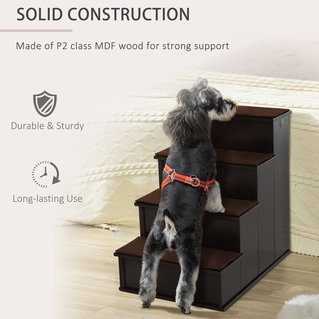 Pet Stairs, Small Pet Steps with Cushioned Removable Covering for Dogs and Cats Up To 22 Lbs., Dark Coffee