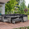 4 Piece Modern Outdoor Rattan Wicker Furniture Set with Dining Table Bench & Sofa for Patio & Backyard Charcoal Grey