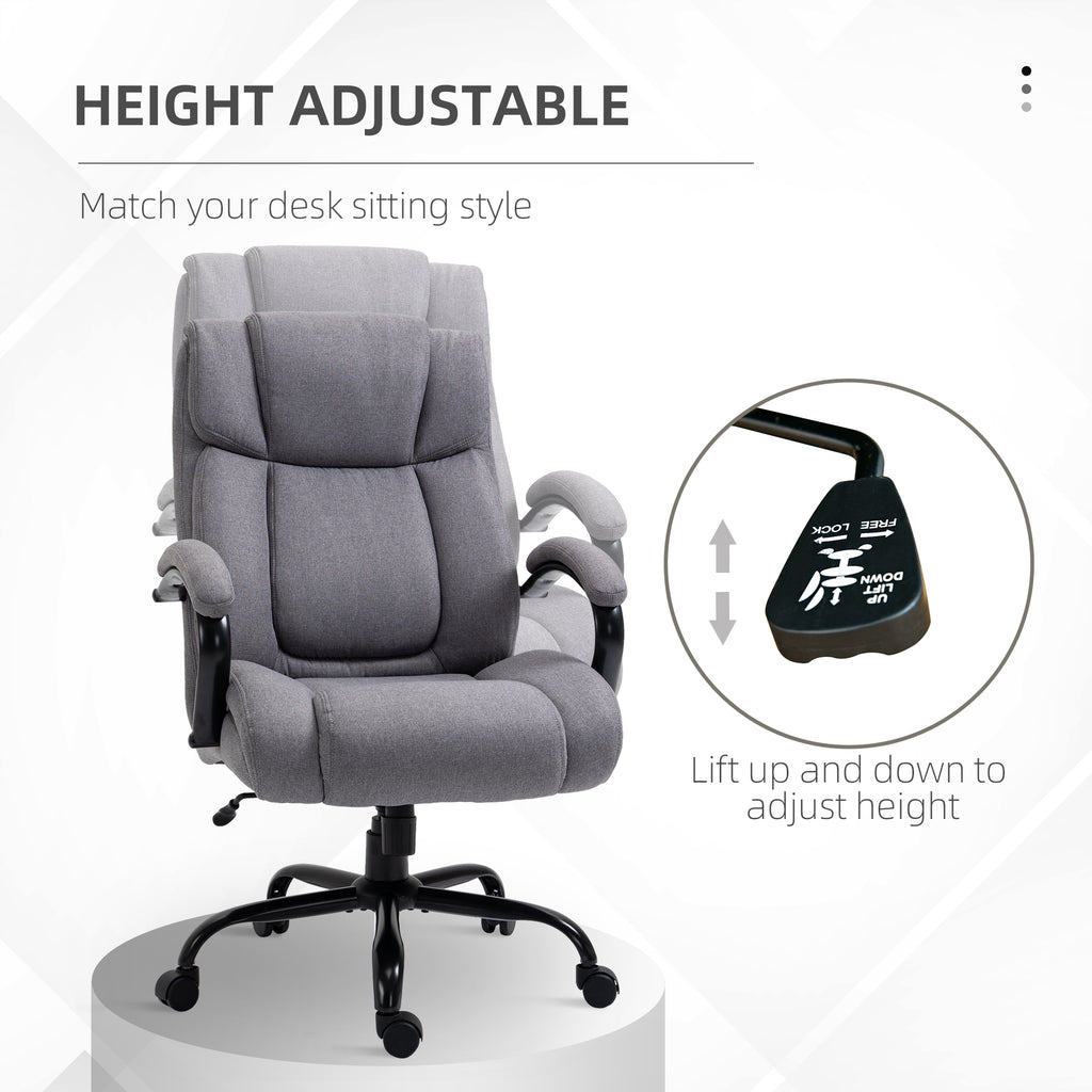High Back Big and Tall Executive Office Chair 484lbs with Wide Seat with Linen Fabric, Adjustable Height, Swivel Wheels, Light Grey
