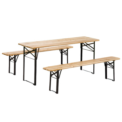 6' Wooden Outdoor Traditional Folding Picnic Table and Bench Set