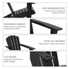 Outdoor HDPE Adirondack Deck Chair, Plastic Lounger with Cup Holder, High Back and Wide Seat, Black