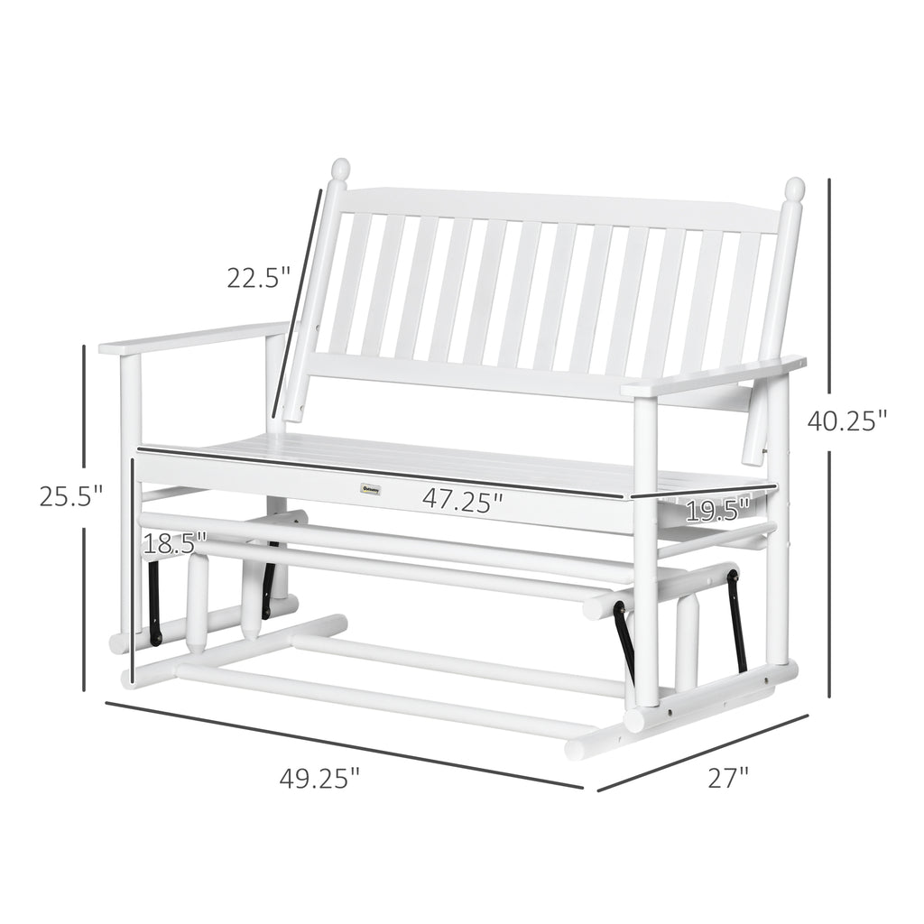 Patio Glider Bench, Outdoor Swing Rocking Chair Loveseat with Wooden Frame, White