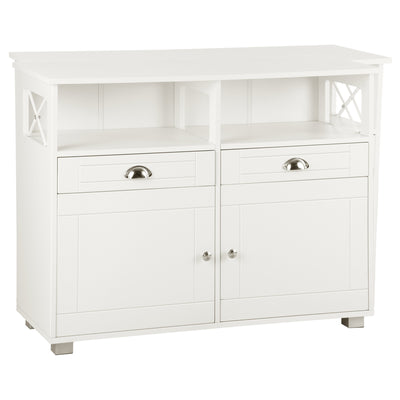 Sideboard Buffet Cabinet with Storage Drawers, Large Tabletop and Crossbar Side Design, White