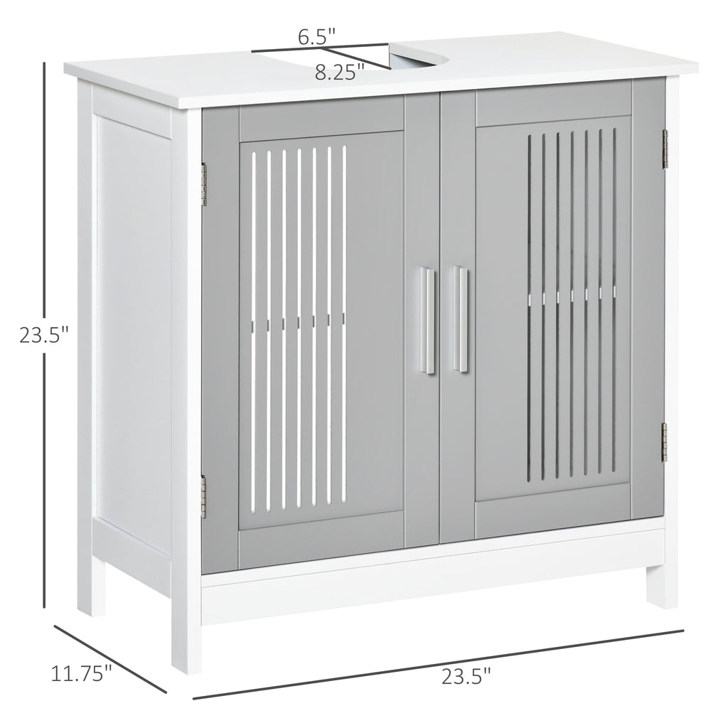 Modern Under Sink Cabinet with 2 Doors, Pedestal Under Sink Bathroom Cupboard with Adjustable Shelves, Grey and White