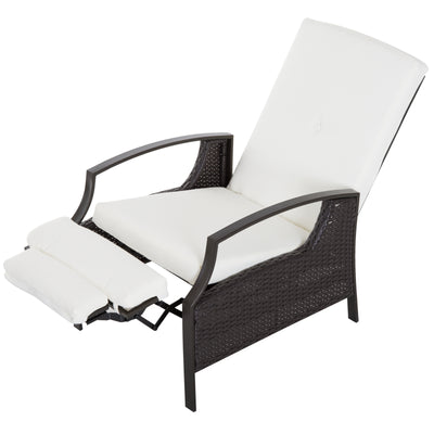 Rattan Adjustable Recliner Chair with Hand-Woven All-Weather Wicker for Patio, Outdoor, Garden, Poolside, White
