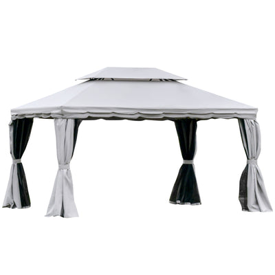 10' x 13' Patio Gazebo, 2-Tier Polyester Roof, Vented Canopy, Mesh, Portable Aluminum Frame for Outdoor, Grey