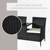 Patio Wicker Conversation Furniture Set, Outdoor Rattan 2-Seater Chair, Modern Loveseat w/ Cushions & Coffee Table for Garden, Black