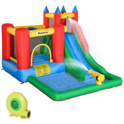 6-in-1 Kids Inflatable Bounce House Jumping Castle with Slide, Water Pool & Climbing Wall, Inflator Included