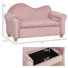 Ergonomic Foam Kids Sofa with Inner Toy Storage Chest, Velvet Kids Couch with Soft Arms, Children's Lounge Furniture, Pink