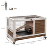 Rabbit Hutch on Wheels Indoor Bunny Cage Small Animal House with Pull Out Tray Casters Ramp, 35.5" x 21" x 23", Brown
