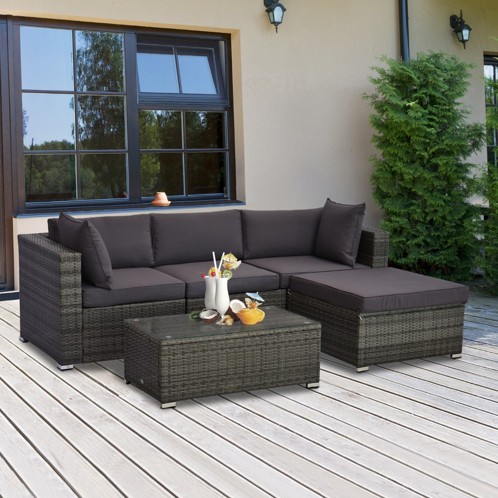 5-Piece Deluxe Outdoor Patio Rattan Furniture Set with Durability Comfortable Seating and a Modern Look Grey