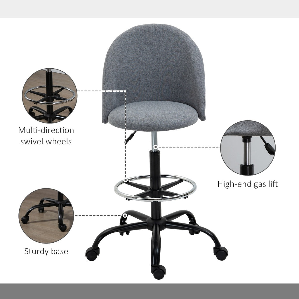 Ergonomic Studio Drafting Chair with Adjustable Foot Ring & Height  Low-Back for Comfort  & Strong Build  Grey