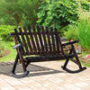 Wooden Rocking Chair, Indoor Outdoor Porch Rocker with Slatted Design, High Back for Backyard, Garden, Carbonized
