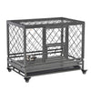 Heavy Duty Dog Cage Metal Kennel and Crate Dog Playpen with Lockable Wheels, Slide-out Tray, Food Bowl and Double Doors