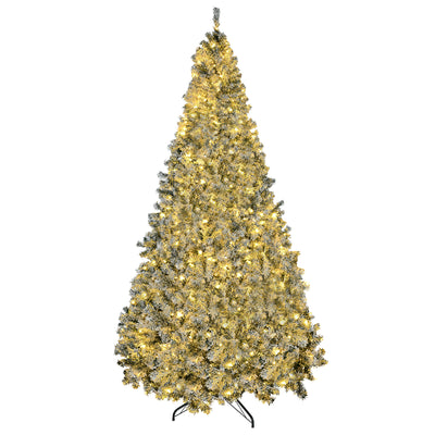 9' Prelit Artificial Flocked Christmas Trees, with Snow Frosted Branches, Warm White LED Lights, Auto Open