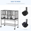 40.25" H Large Double Rolling Metal Bird Cage Bird House with Removable Metal Tray Storage Shelf Wood Perch Food Container w/ Wheels Black/Gray