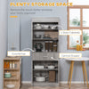 72" Kitchen Buffet with Hutch, Freestanding Pantry Cupboard with Utility Drawer, 2 Door Cabinets and Countertop, Grey Wood Grain