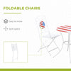 3 Piece Patio Bistro Set with Coffee Table and 2 Folding Chairs, Mosaic American Flag Tabletop and Backs, for Garden, Balcony, White