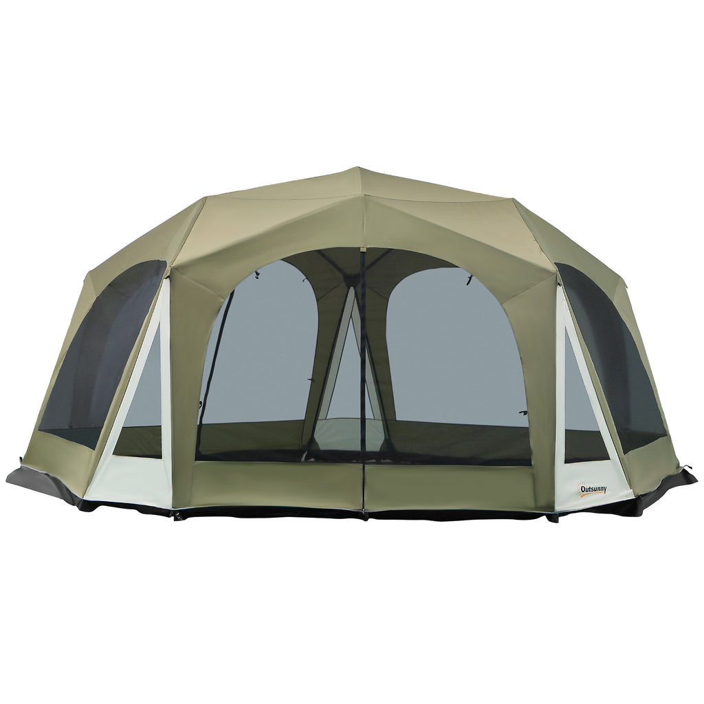 Army Green 20-Person Camping Tent with Weatherproof Cover, Backpacking Family Tent with 8 Mesh Windows 2 Doors
