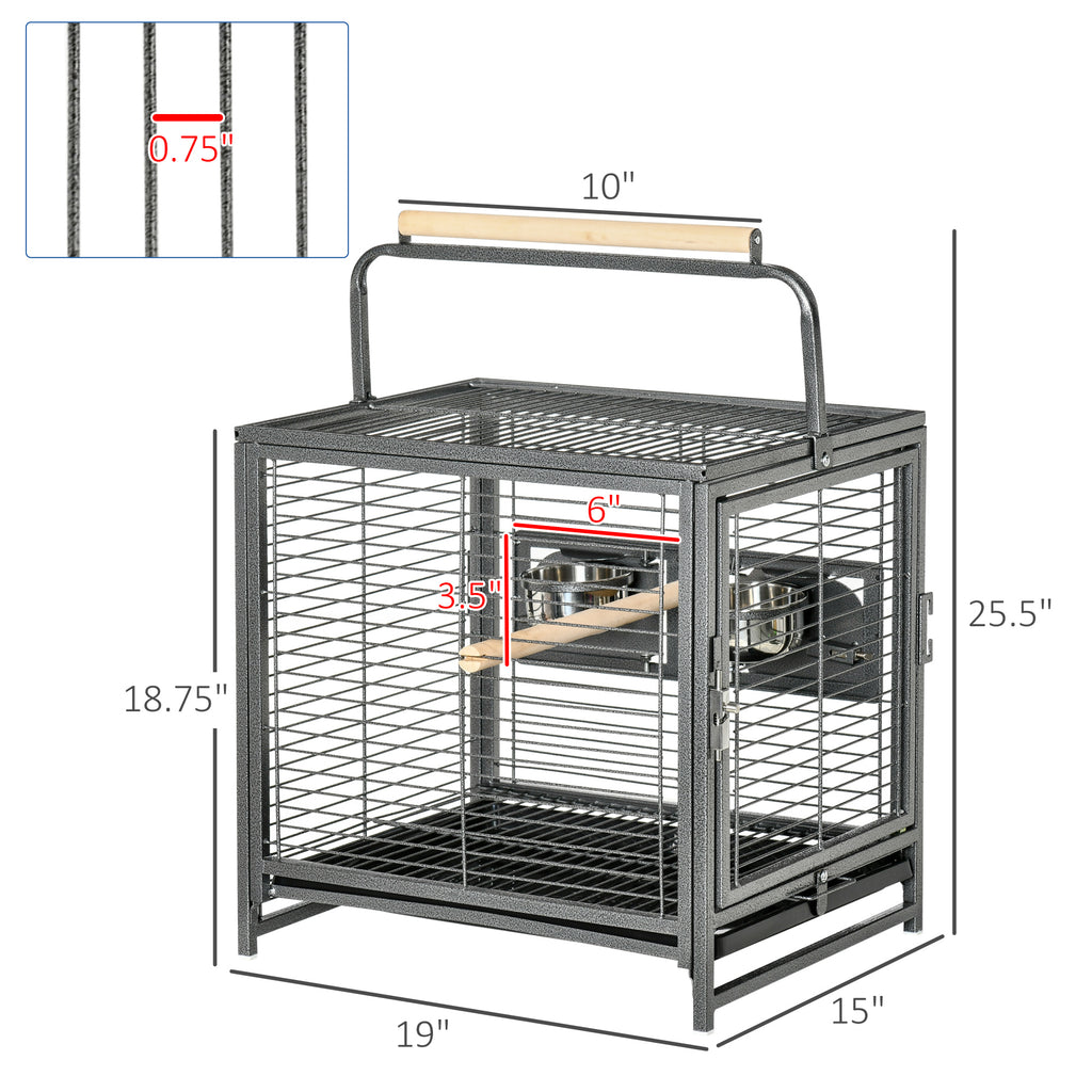 19" Travel Bird Cage Parrot Carrier with Handle Wooden Perch for Cocka