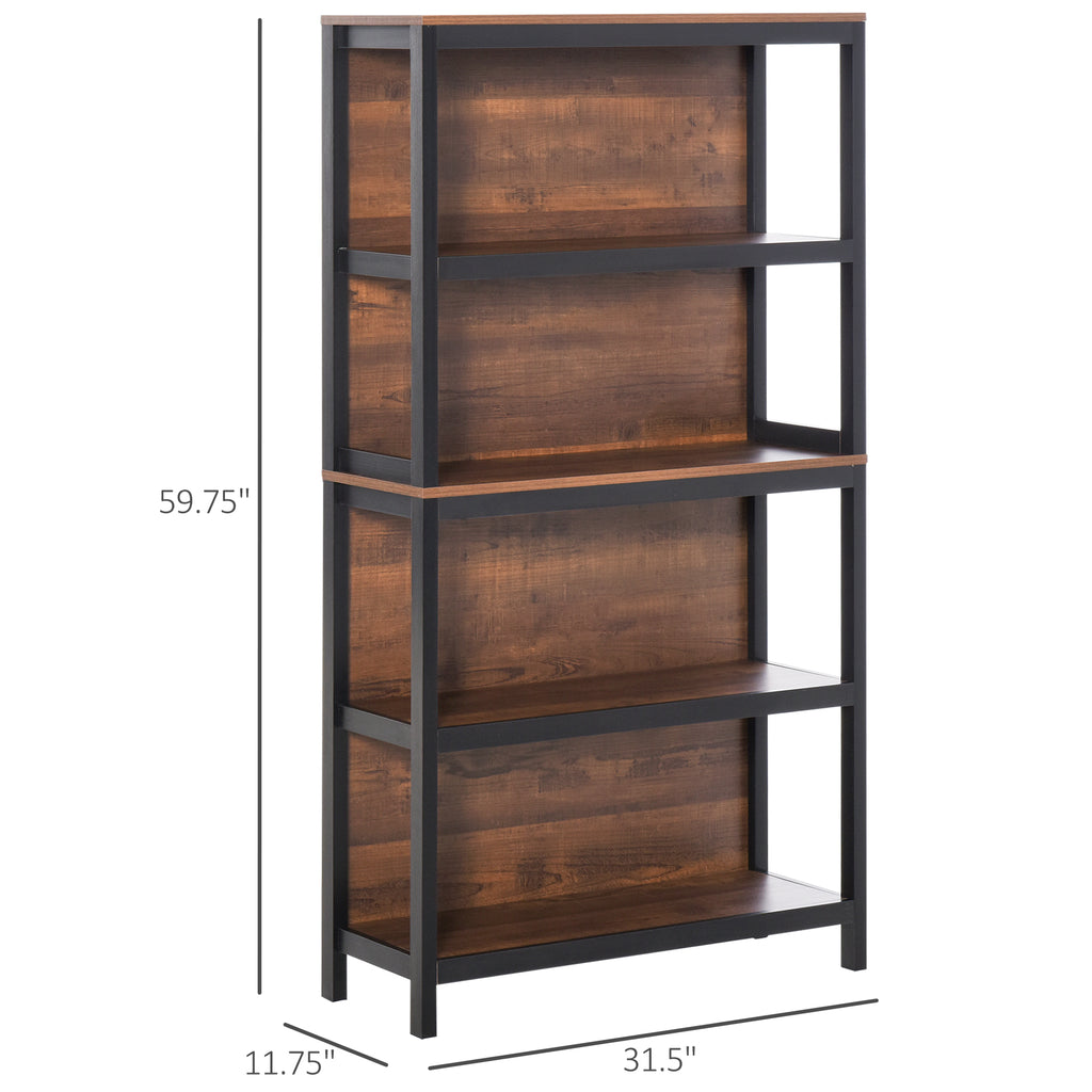 Modern 4 Tier Bookshelf Bookcase Utility Storage Shelf Organizer for Home Study Office with Display Rack  Black/Walnut