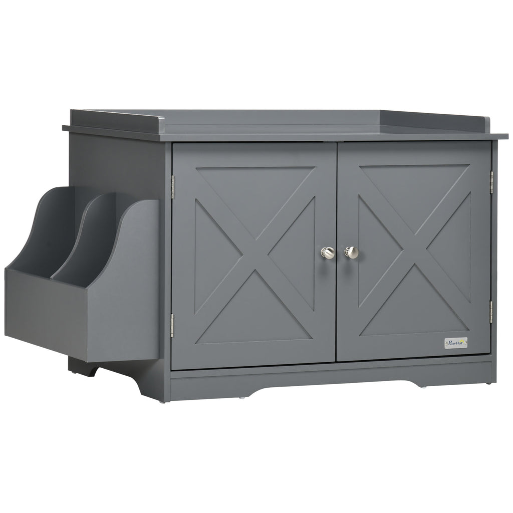 Hidden Litter Box Enclosure Cat Washroom Furniture with Storage, Adjustable Divider, Indoor Pet House Side Table, Grey