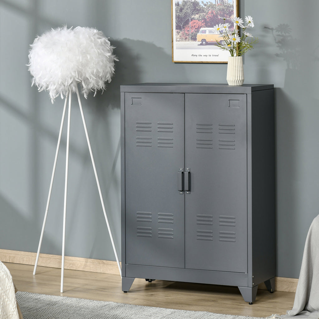 Industrial Style Steel Storage Cabinet, Metal Storage Organizer with 2-Tier Adjustable Shelves for Living Room or Home Office, Grey