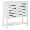 Modern Media Console Cabinet with Slat Double Doors, Enclosed Adjustable Shelf and Open Bottom Shelf, White