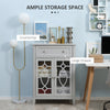 Kitchen Cabinet, Storage Cabinet, Sideboard Floor Accent Cabinet w/ 2 Glass Doors, Drawer & Adjustable Shelves for Living Room, Light Grey