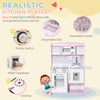 Wooden Play Kitchen with Lights Sounds, Kids Kitchen Playset with Water Dispenser, Microwave, Utensils, Sink, Spacious Storage, Stove, Gift for 3-6 Years Old, Pink