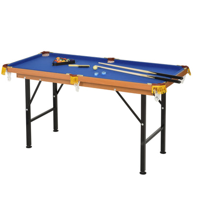 55'' Portable Folding Billiards Table Game Pool Table for Kids Adults With Cues, Ball, Rack, Brush, Chalk,  Blue & Black