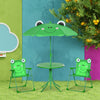 Kids Folding Picnic Table and Chair Set Frog Pattern with Removable & Height Adjustable Sun Umbrella, Green