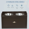 Large Elevated Dog Bowls with Storage Drawer Containing 21L Capacity, Raised Raised Pet Feeding Station with 2 Stainless Steel Bowls, Brown