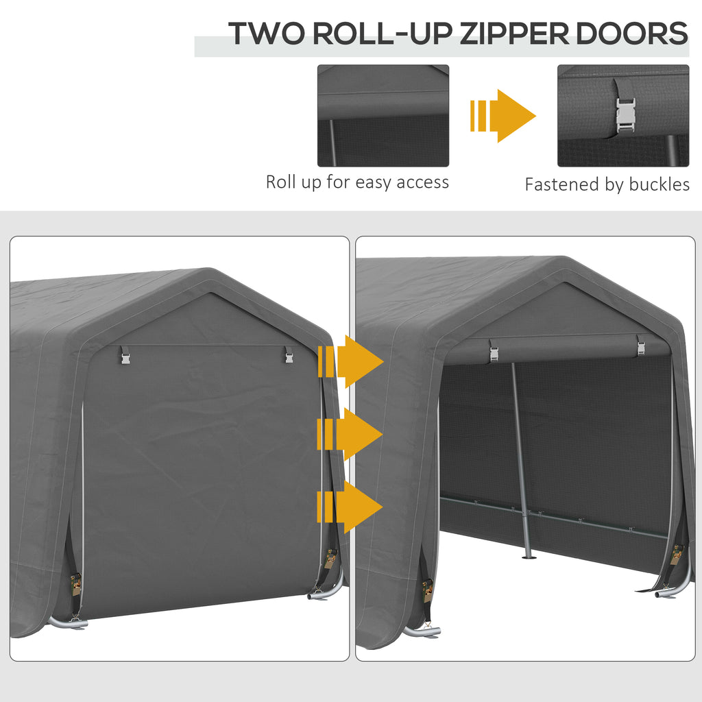 20' x 10' Carport Portable Garage, Heavy Duty Storage Tent, Patio Storage Shelter w/ Anti-UV PE Cover and Double Zipper Doors, for Motorcycle Bike Garden Tools